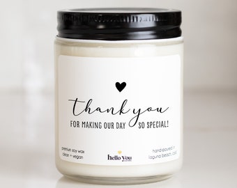 Thank You For Making Our Day So Special Candle Gift | Day of Wedding Thank You Gift | Wedding Day Thank You Gift | Wedding Favor Candle