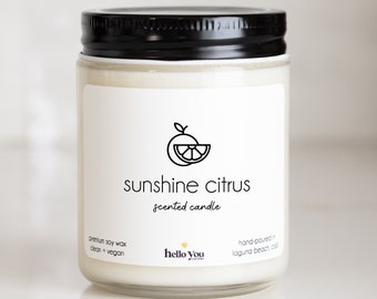 Sunshine Citrus Scented Candle | Scented Soy Candle | Fruit Scented Candle | Personalized Candle | Citrus Candle