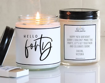 Hello Forty Birthday Gift Candle | 40th Birthday Gift | Birthday Gift Friend | Milestone Birthday Gift | Birthday Gift For Her