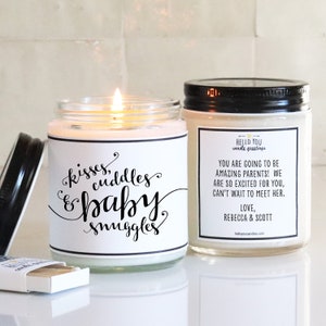 Kisses, Cuddles & Baby Snuggles Candle Gift - New Parents Gift | New Baby Gift | New Grandparents Gift | New Mom Gift | Personalized Candle