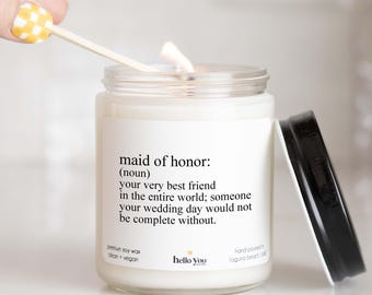 Personalized Maid of Honor Candle: Bridal Party Gift, Soy Wax