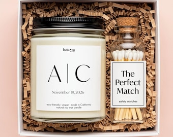 Personalized Engagement Gift Candle & Match Set: Custom Wedding Keepsake