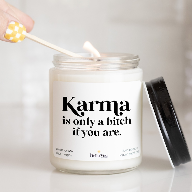 Regalo divertido para el divorcio: Vela de soja Karma - Regalo para una ruptura imagen 2