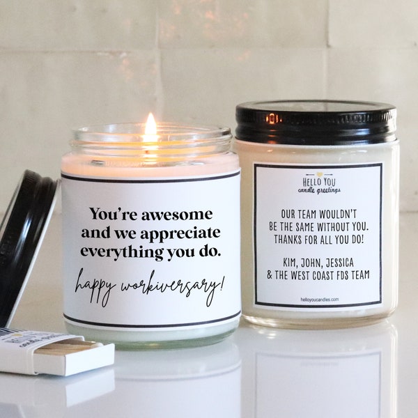 Work Anniversary gift candle | Workiversary gift | You're awesome and we appreciate everything you do Candle | Happy Workiversary Gift