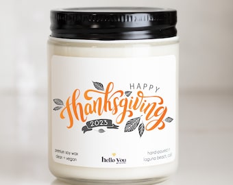 Happy Thanksgiving 2024 Candle Gift - Soy Candle | Thanksgiving Gift Candle | Thanksgiving Hostess Gift | Fall Scented Candle