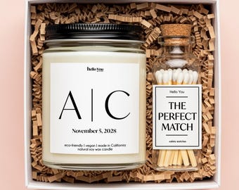 Personalized Engagement Gift Candle & Match Set: Custom Wedding Keepsake