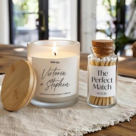 Personalized Engagement Candle Gift Set: Soy Wax Candle & Matches