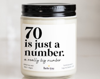 70th Birthday Gift Candle Funny Birthday Gift for her | 70 is just a number | Milestone Birthday Gift | Funny Birthday Gift Candle