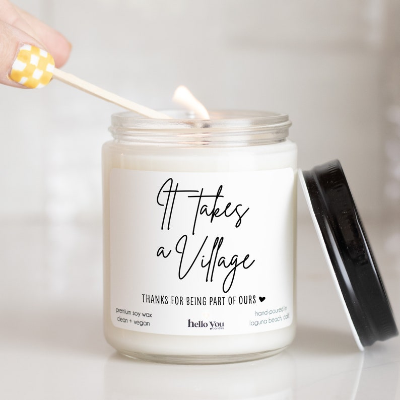 It Takes a Village Candle Gift Thank You Candle Nanny Gift Teacher Gift Babysitter gift Day Care Gift Coach Gift Friend Gift image 2