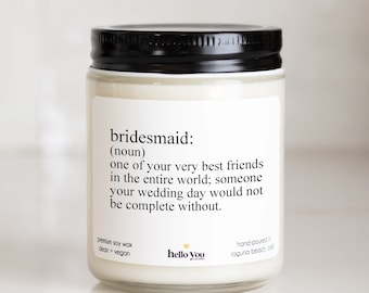 Bridesmaid Gifts Personalized Bridal Party Gifts Bridesmaid Definition Candle Personalized Gifts Candle