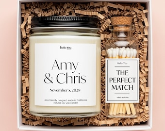 Personalized Engagement Gift Candle & Match Set: Custom Wedding Keepsake