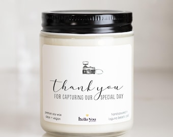 Photographer Thank You Gift: Soy Candle, Wedding Day Keepsake