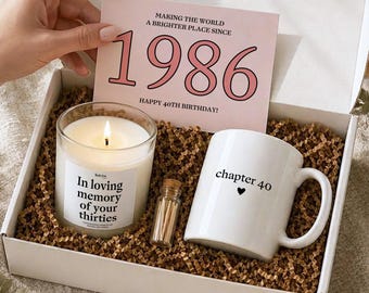 40th Birthday Gift Box for Her Best Friend Funny Candle and Mug Gift Set with Matches Born in 1986 Milestone Birthday Gift