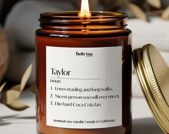 Name definition candle, funny birthday gift, custom Christmas gift for best friend personalized gift for Christmas