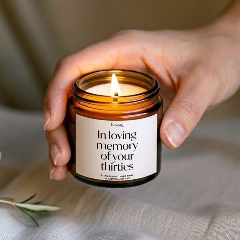 Funny 40th Birthday Gift Candle: In Loving Memory of Your Thirties 4 oz Mini Candle
