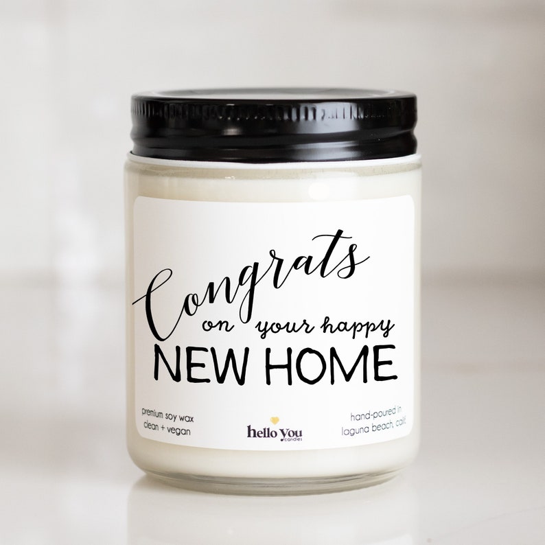 Congrats on your Happy New Home Candle Gift Scented Soy Candle Greeting Housewarming Gift Moving Gift New Home Gift Hostess Gift image 1