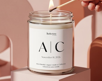 Personalized Engagement Candle Gift: Monogram Initials & Date