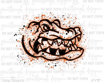 Mascota de caimán - Salpicadura de pintura - naranja y negro - solo png
