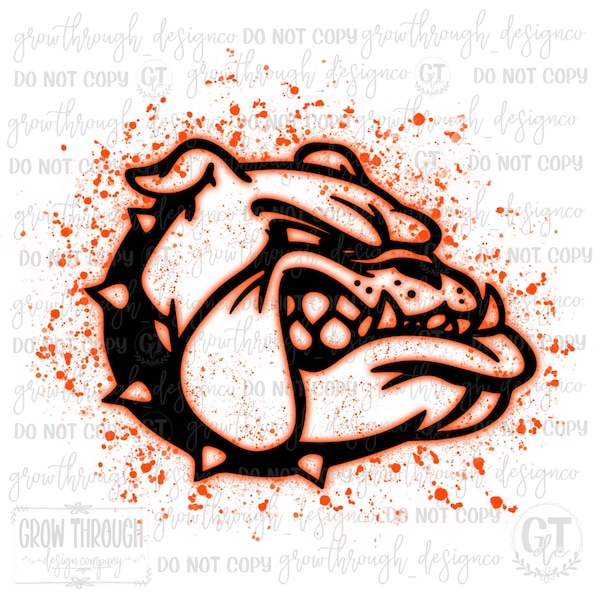 Bulldog Mascot - Orange - Paint Splatter - png only