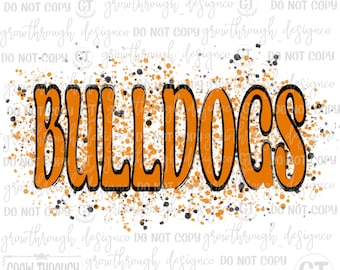 Bulldogs - Naranja y Negro - Salpicaduras de pintura - Mascota - solo png