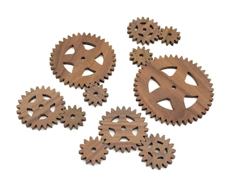 Walnut Wooden Gears, Expanded Set - solid wood gears - functional precision involute spur - good for automata, pegboards, clocks