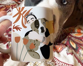 Caneca personalizada com retrato do seu animal de estimação, presente com ilustração personalizada de cão ou gato.