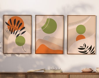 Boho digital Prints, Set of 3 Prints, Beige, Green, Terracotta, Neutral Modern Wall Art Decor, Minimalist Digital Prints, Boho Style