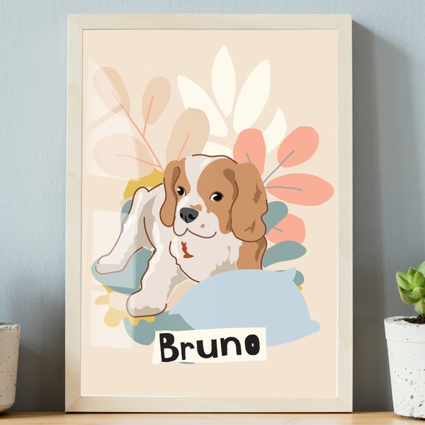 Dog Portrait Personalised Gift cartoon portrait chibi Pet Portrait custom Cartoon Artstyle hand made Cute dog illustration pet memorial gift