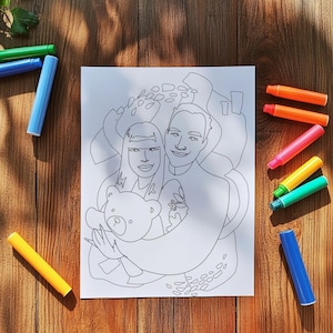 Coloring family and pet portrait cartoon family portrait custom portrait gift fun activity kids cartoon portrait for family coloring book