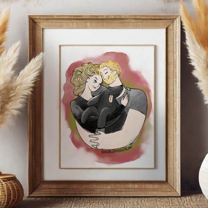 Ritratto per san valentino di coppia illustrata personalizzabile disegno romantico per coppie san valentino stile cartone disegno a mano