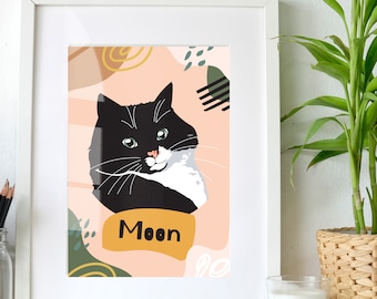 Pet portrait digital dog gifts for owners your pet illustration boho pet portrait block art pet owner portrait family portraits with pets