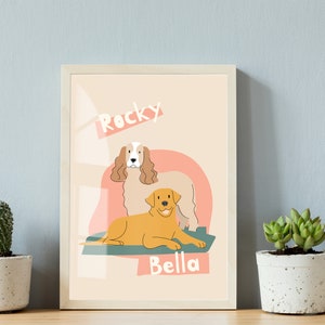 Labrador Retriever and Cocker Spaniel portrait pet memorial portrait dog custom portrait from photo boho portrait