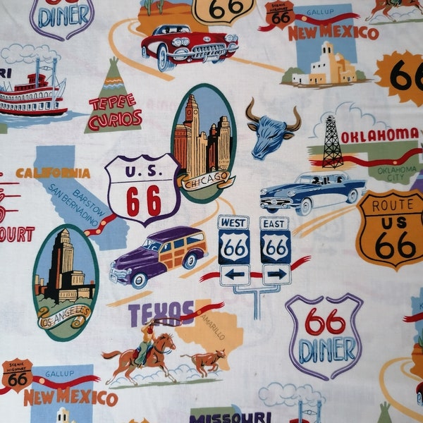 Tissu en coton par Alexander Henry: Route 66 - Naturel