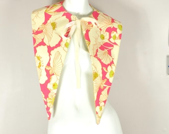 Dramatic Spear Collar w/ Tropical Floral Pattern, Oversized and Reversible