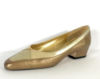 90s Naturalizer Metallic Leather Three-tone Slip-on Shoes, Size 9A, Vintage Flats, Minimalist Preppy Boho
