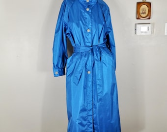 80s Electric Blue Trench Coat w/ Belt, J. Gallery Petite, Size 9/10 Medium