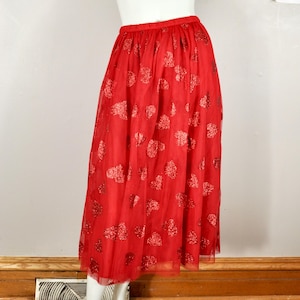 Y2K Red Heart Mesh Skirt, Size XL 14/16, Waist 28-32&quot; Red Tulle Romantic Skirt Valentine&#39;s Day Pinup Secretary Glam