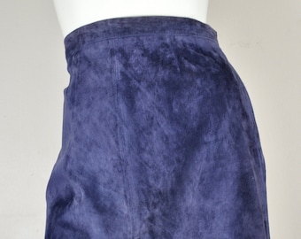 Y2K Navy Blue Suede Ankle Length Skirt, Size 8 Waist 28-30, Stan Herman, Maxi Skirt Boho Hippie Woodstock