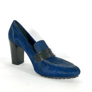 Chaussures à talons épais en cuir de vachette bleu Année 2000 - Rebecca Minkoff - Taille 9,5 M