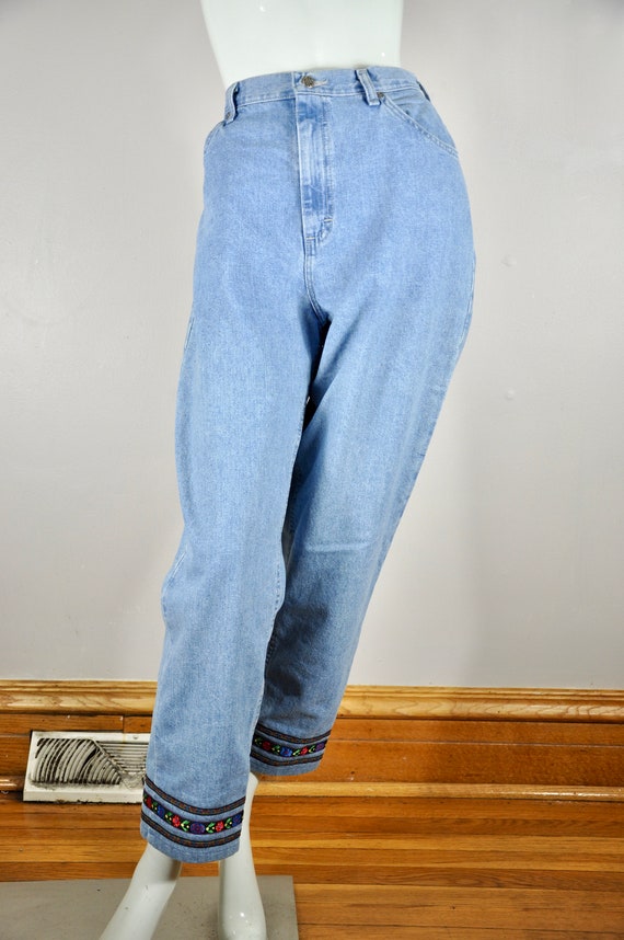 90s Riders Vintage Light Wash Denim Pants w/ Embr… - image 2