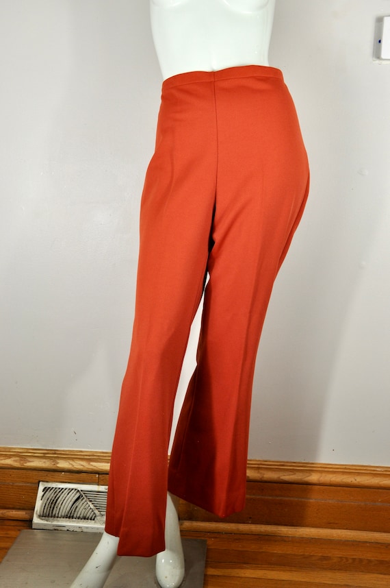 70s Rust Sienna Polyester Flare Pants/Bellbottoms… - image 1