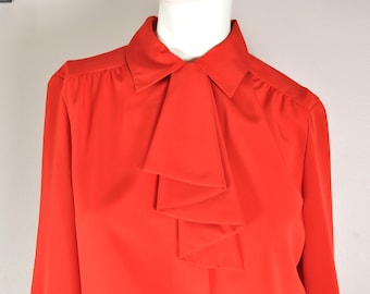 80s Pendleton Country Sophisticates Red Blouse w/ Neck Tie, Size S/M