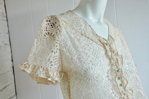 30s 40s Eyelet Cotton Flapper Wedding Dress w/ Mi… - image 8
