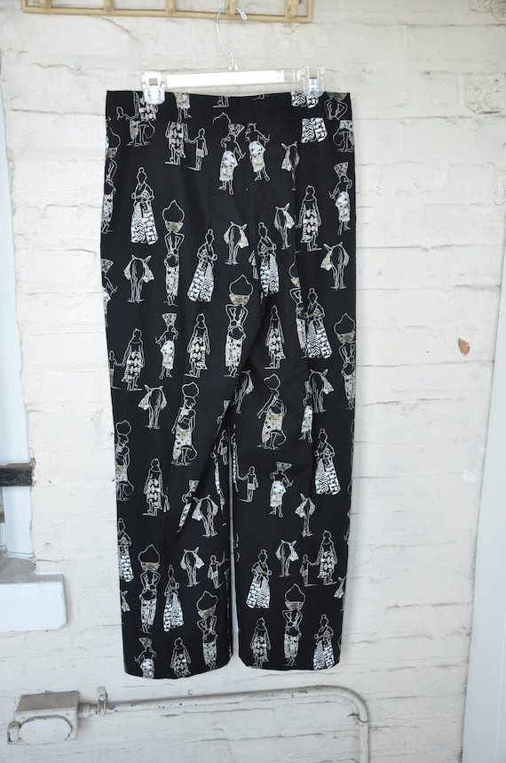 Y2K African Print Pants, Black & Gold Cotton Prin… - image 1