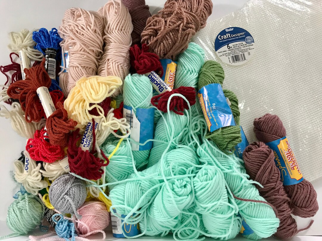 Vintage Needlepoint Yarn Plastic Canvas Lot, Multiple Skeins, Mint Aqua Brown Tan Yellow Red - Etsy