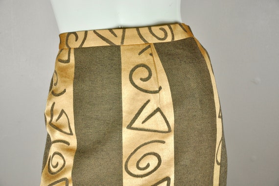 90s Handmade Abstract Pencil Skirt: Gold Bronze S… - image 1