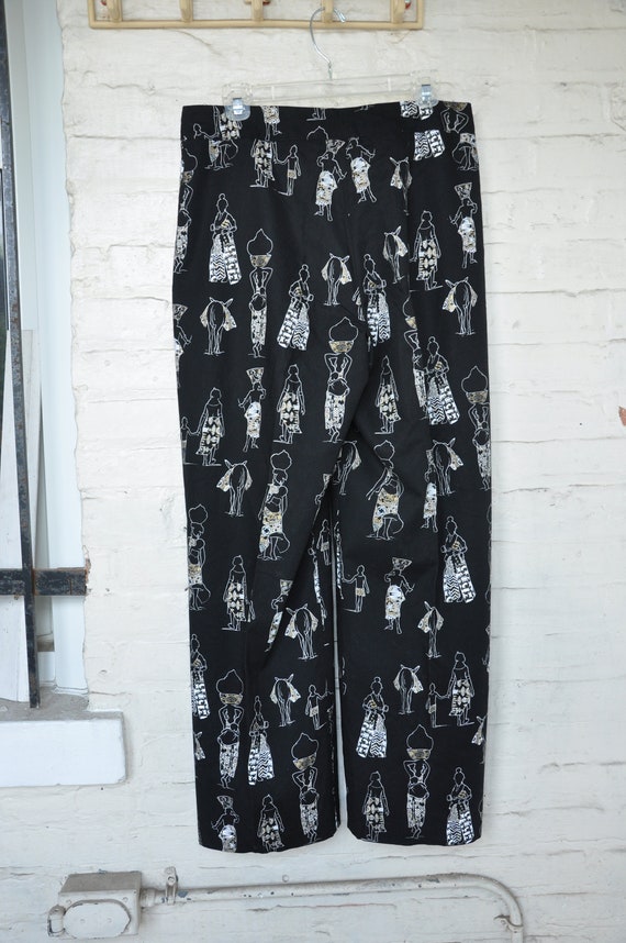 Y2K African Print Pants, Black & Gold Cotton Prin… - image 4