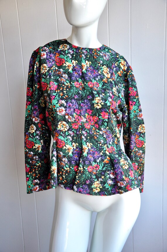 80s Floral Peplum Top by Leslie Fay, Size XS/Smal… - image 2