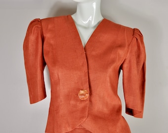 Vintage Linen Skirt Suit: Sienna Rust Tailored Pencil Skirt, Executive Style