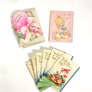1940s 50s Mini "Thank You/Baby Girl Baby Shower" Cartes, Lot de 8 (Manque 2 Enveloppes), Inutilisées